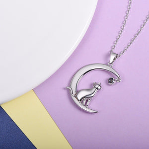 Sterling Silver Cat Moon Necklace