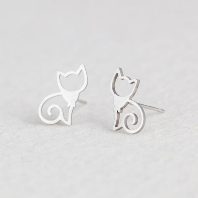 Cute Cats Stud Earrings - Stainless Steel - Cute Mini Stud Earring