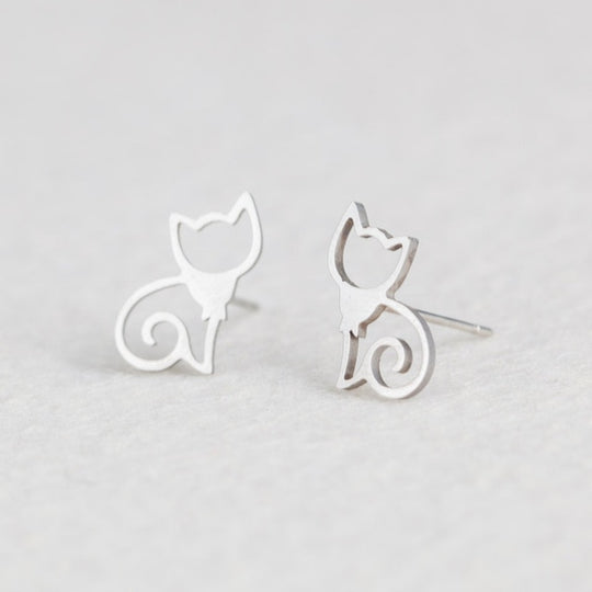 Cute Cats Stud Earrings - Stainless Steel - Cute Mini Stud Earring