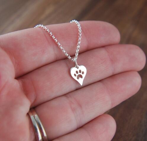 Paw Print Heart Necklace - Silver or Gold Color - Cat Paw Print Pendent - Cat Necklace