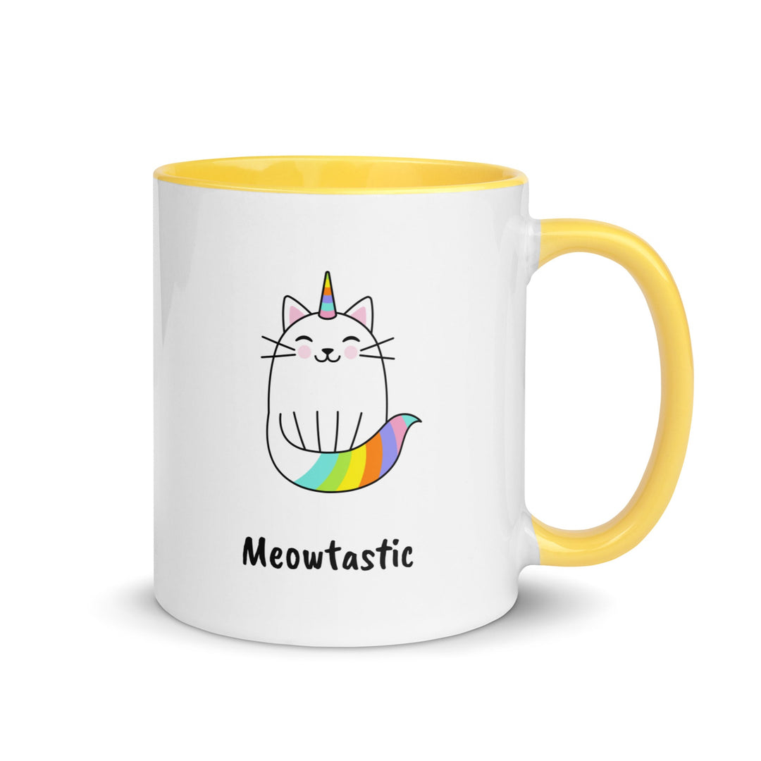 cat unicorn mug meowtastic with yellow inside